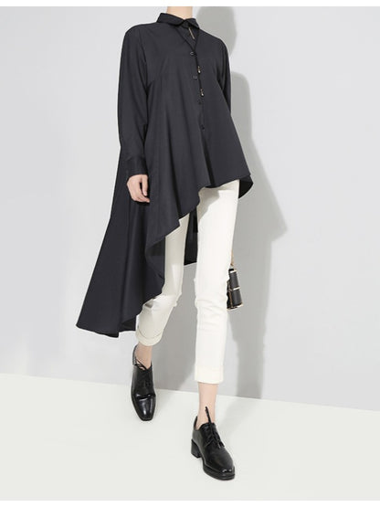 LOOSE BLACK CROPPED PLEATED SHIRT