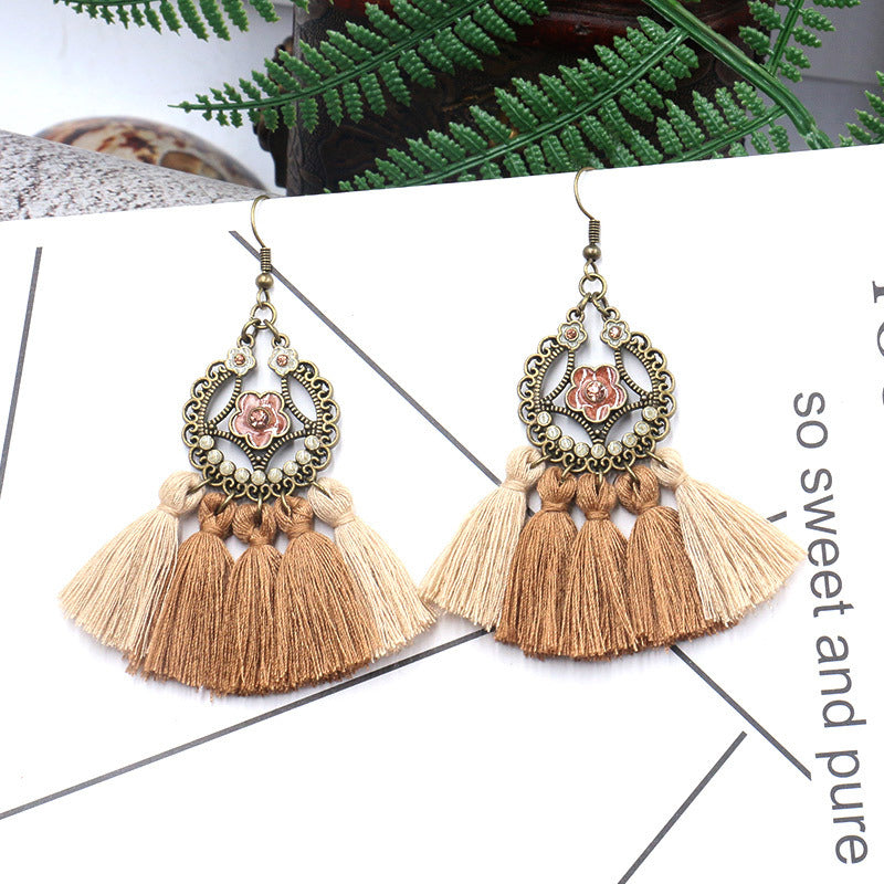 Bohemian tassel earrings long geometric alloy earrings