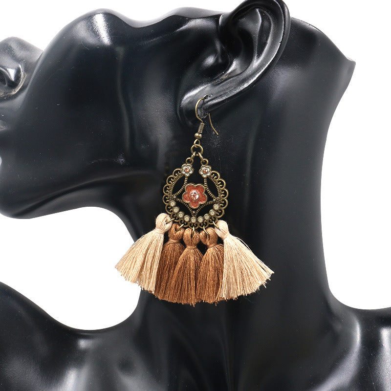 Bohemian tassel earrings long geometric alloy earrings