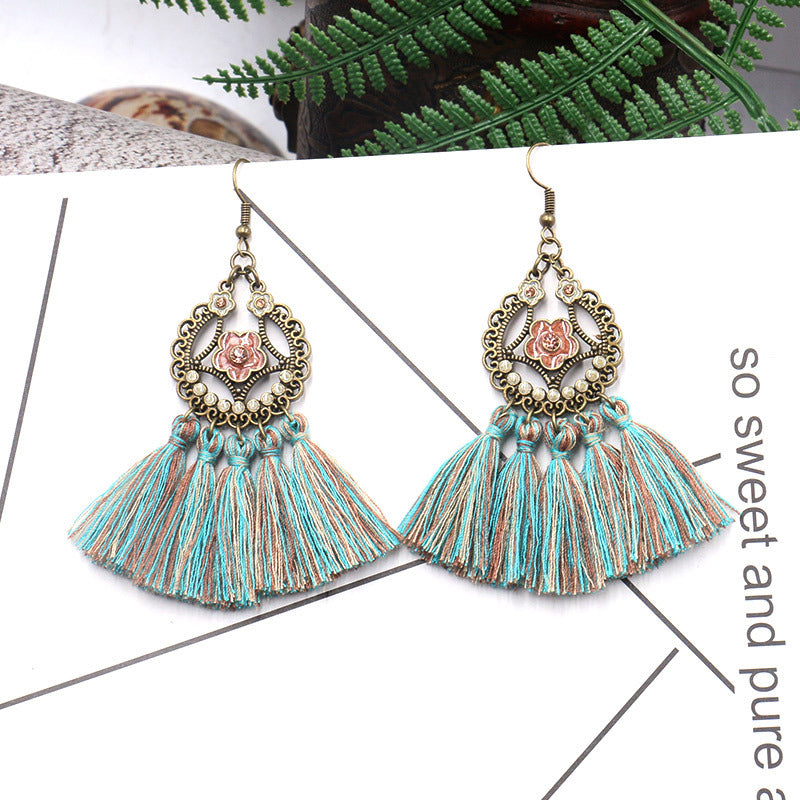 Bohemian tassel earrings long geometric alloy earrings