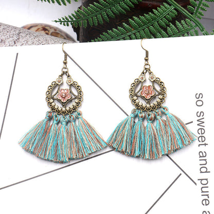 Bohemian tassel earrings long geometric alloy earrings