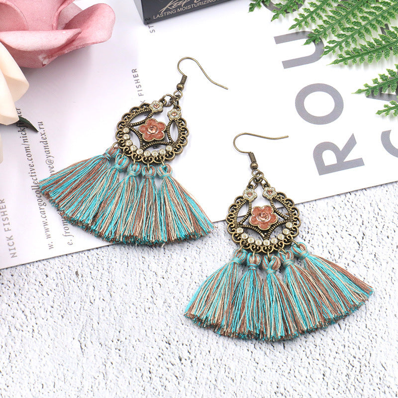 Bohemian tassel earrings long geometric alloy earrings