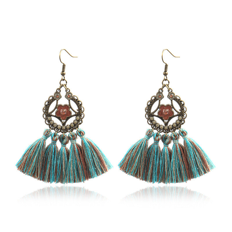Bohemian tassel earrings long geometric alloy earrings