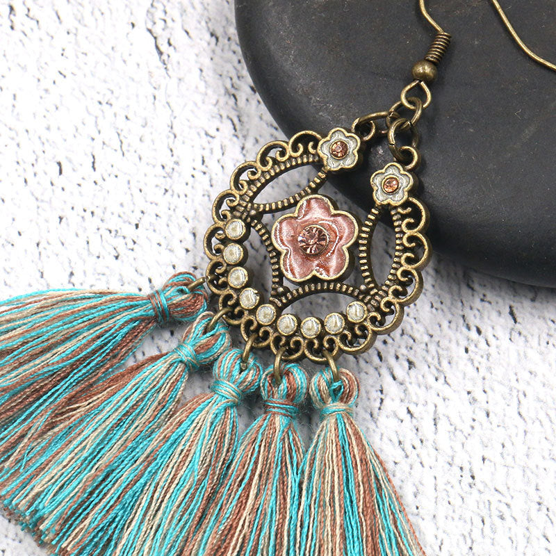 Bohemian tassel earrings long geometric alloy earrings