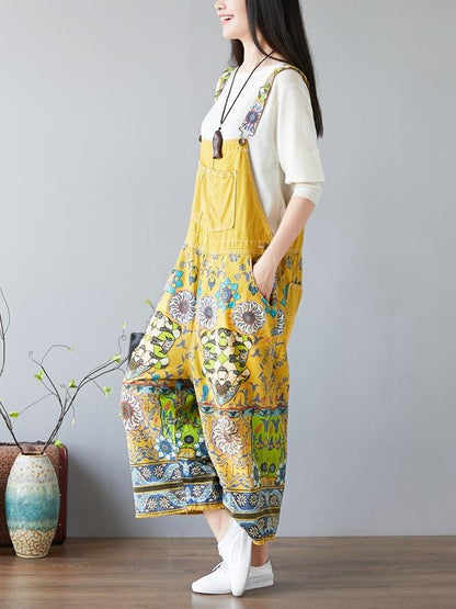 NATIONAL STYLE PRINTED LOOSE JEAN JUMPSUIT - Zebrant