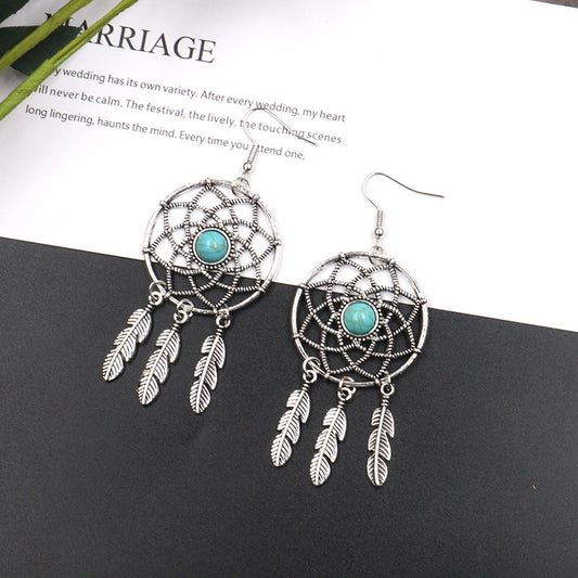 Fashion dream catcher leaf tassel earrings turquoise earrings
