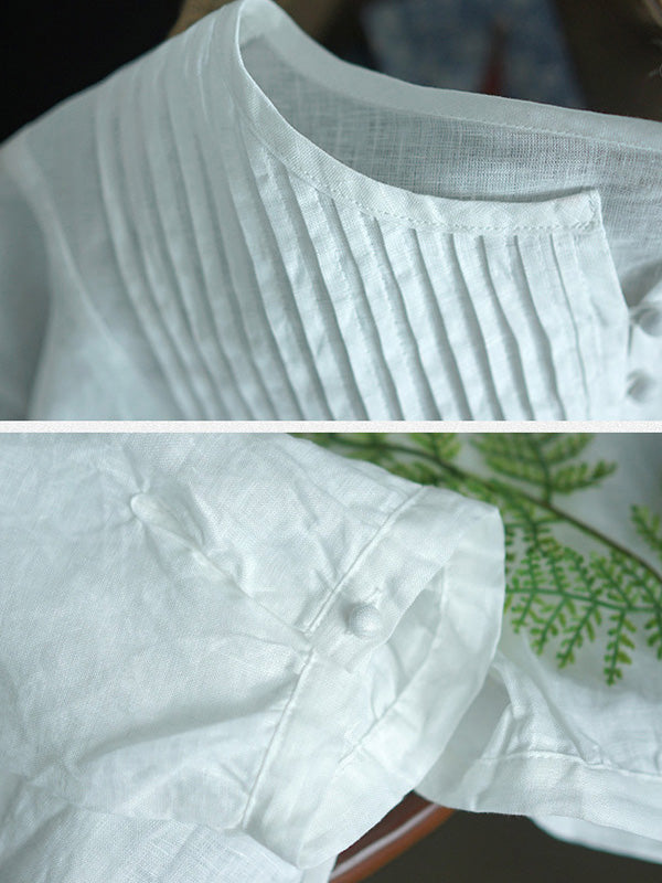 Original Linen Solid Color Pleats T-Shirts Tops