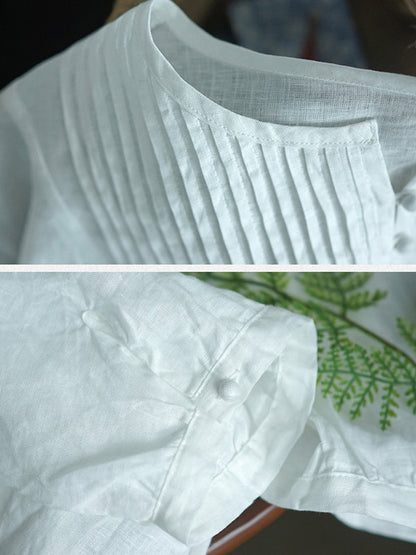 Original Linen Solid Color Pleats T-Shirts Tops
