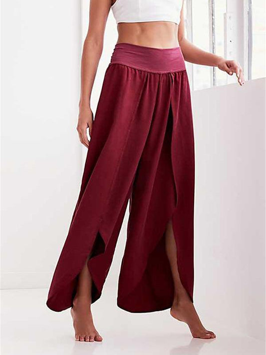 Solid Color Wide Leg Split Bottom Casual Pants