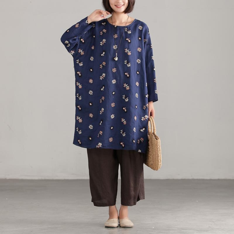 Embroidery Long Sleeve Loose Casual Women Blouse