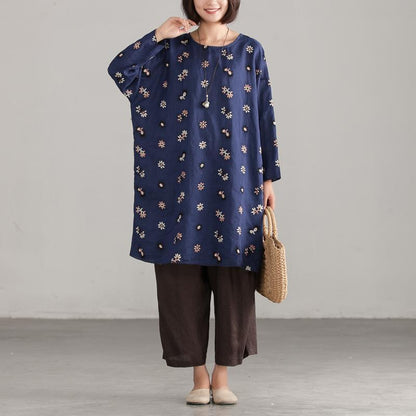 Embroidery Long Sleeve Loose Casual Women Blouse