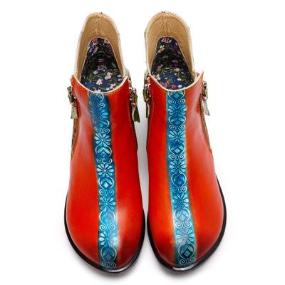 plant print ladies leather comfortable boots