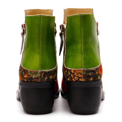plant print ladies leather comfortable boots