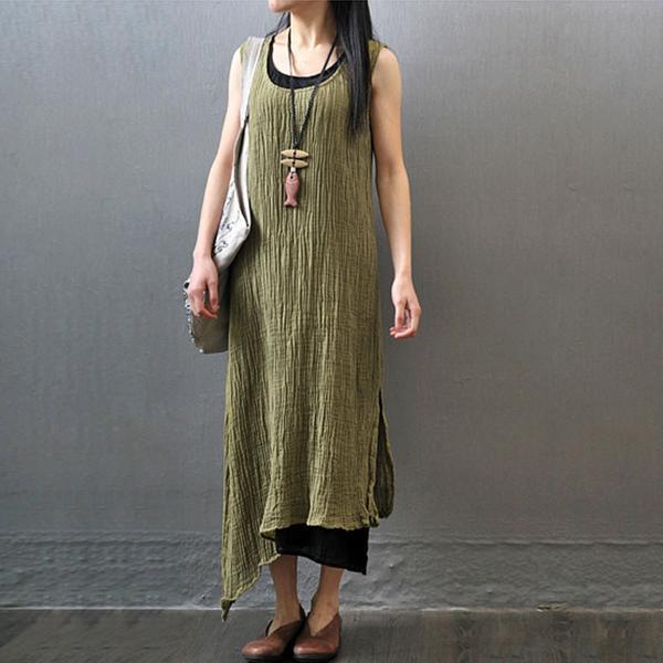 Casual Summer Women Wrinkled Sleeveless Dress