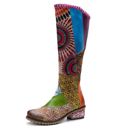 Casual vintage ethnic style leather Handmade overknee boots