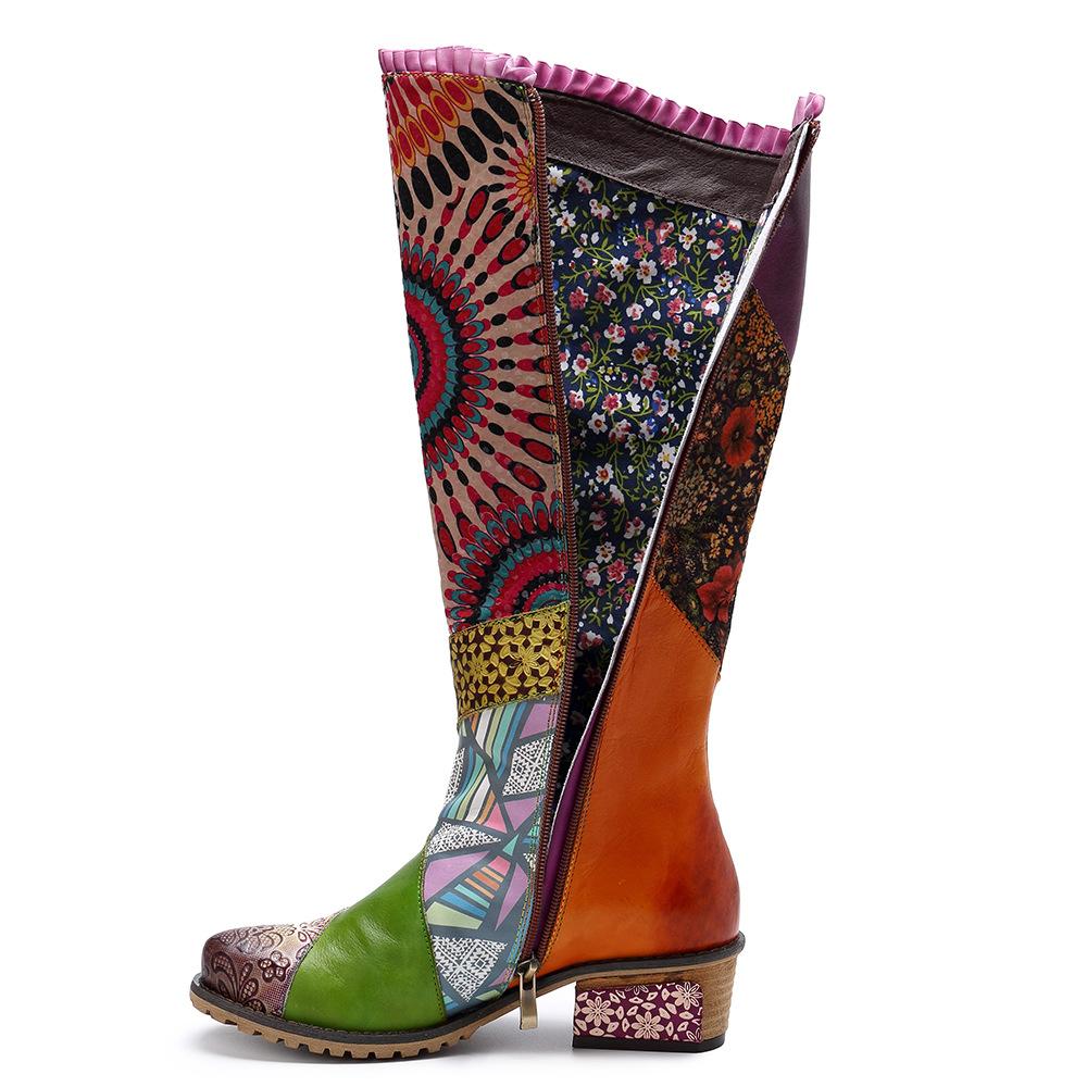 Casual vintage ethnic style leather Handmade overknee boots