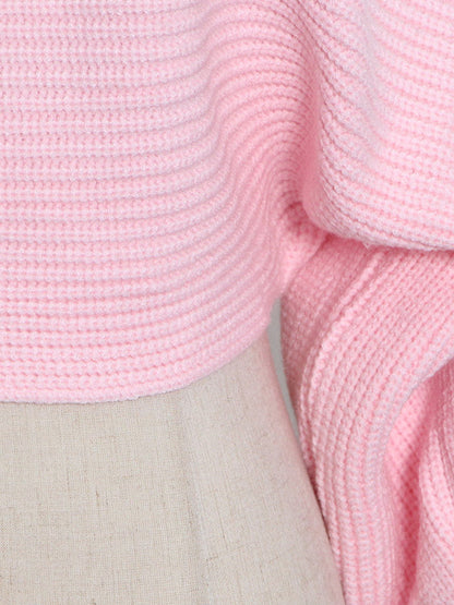 Casual Solid Color Round-Neck Bishop Sleeve Sweater Tops