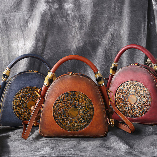 WOMEN GENUINE LEATHER VINTAGE TOTEM DESIGNER HANDBAG SHOULDER BAG