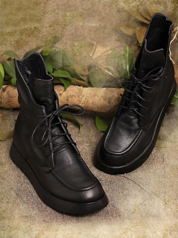 Lace-up Cowhide Soft Short Martin Boots