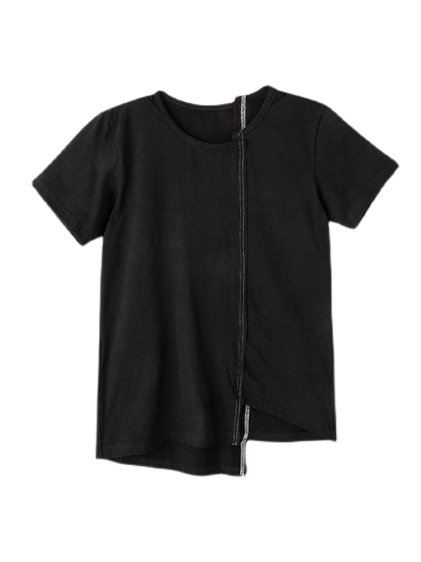 Casual Short Sleeves Irregular Black T-Shirt Top