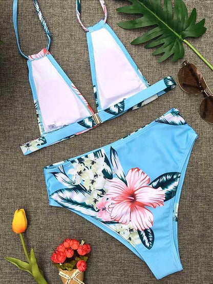 Printed Lace-up Bikinis Swimwear