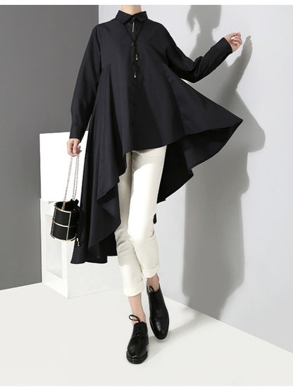 LOOSE BLACK CROPPED PLEATED SHIRT