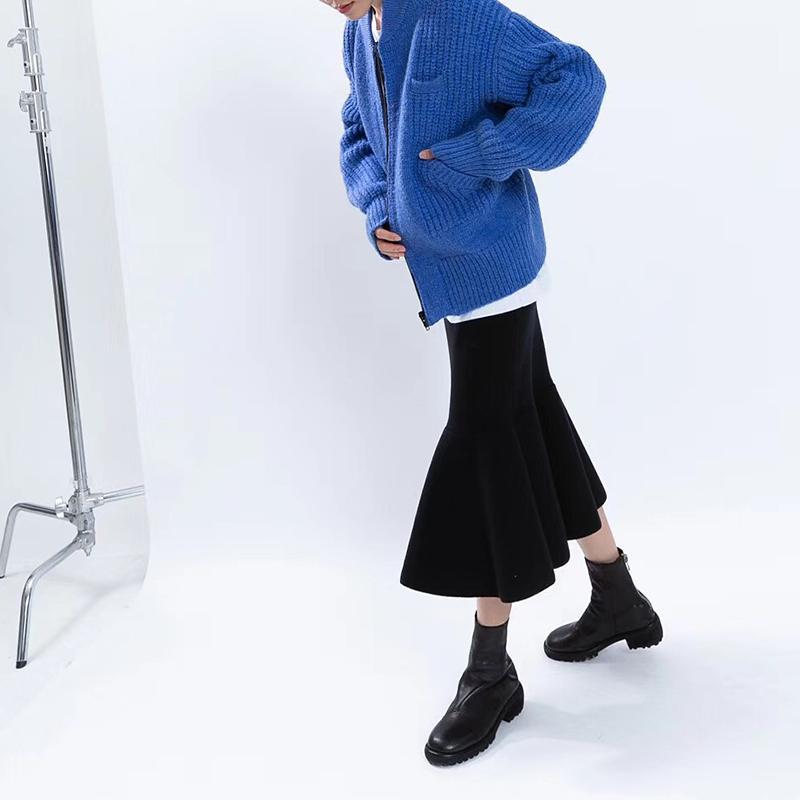 Elastic Waist Ruffles Winter Calf Length Skirt