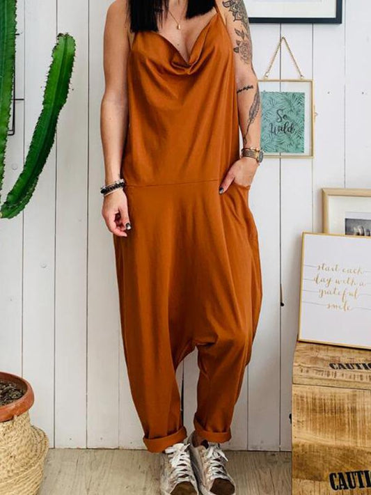 Plus Size Pocket Spaghetti-neck Jumpsuits Bottoms
