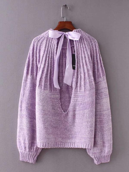 Solid Color Backless Hollow Bandage Sweater Tops