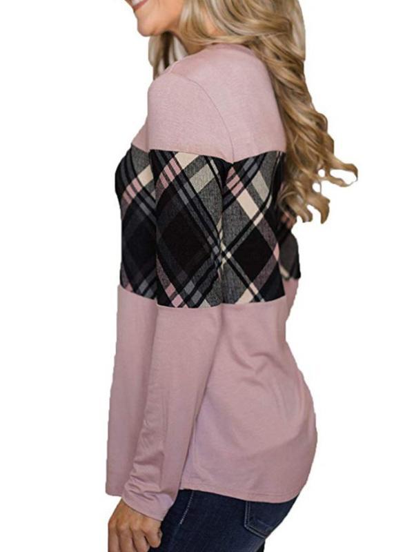 Round-Neck Color Collision Split-Joint Blouse