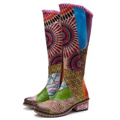Casual vintage ethnic style leather Handmade overknee boots