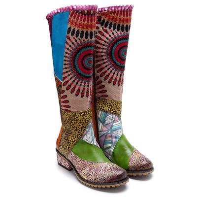 Casual vintage ethnic style leather Handmade overknee boots