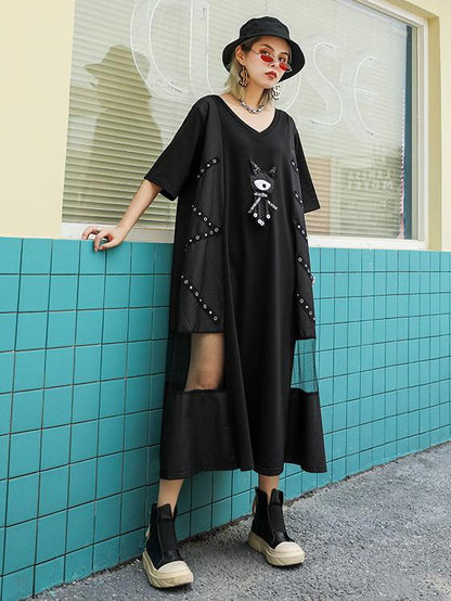 Mesh Split-joint Short Sleeves Dress