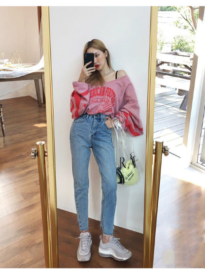 LOOSE PRINTED V-NECK SWEATSHIRT