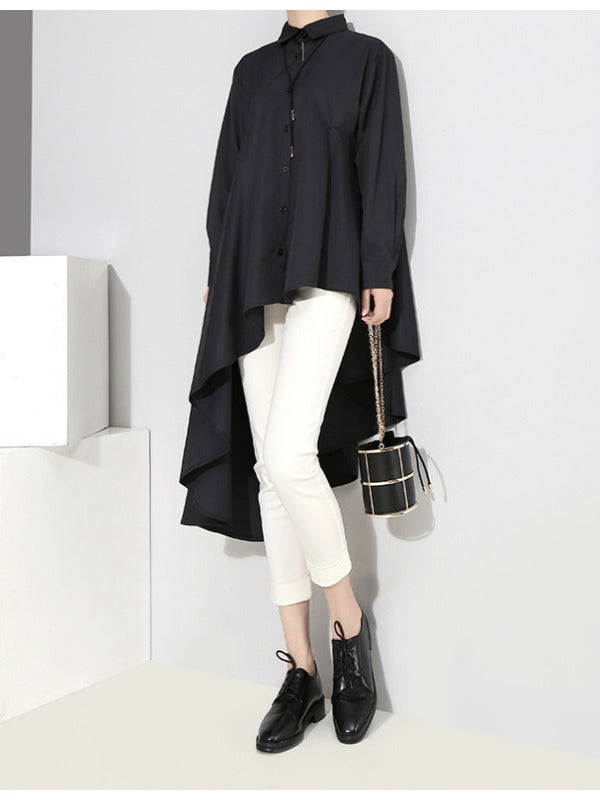 LOOSE BLACK CROPPED PLEATED SHIRT