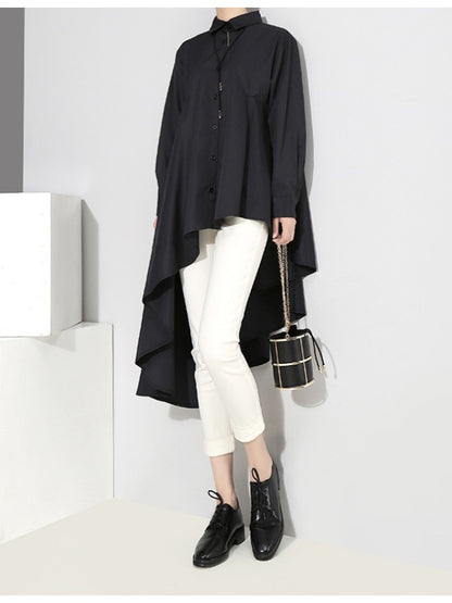 LOOSE BLACK CROPPED PLEATED SHIRT