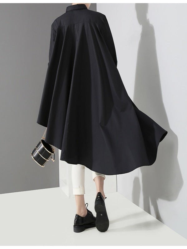LOOSE BLACK CROPPED PLEATED SHIRT