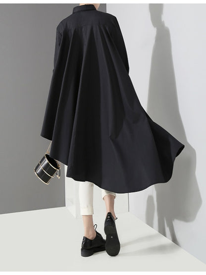 LOOSE BLACK CROPPED PLEATED SHIRT