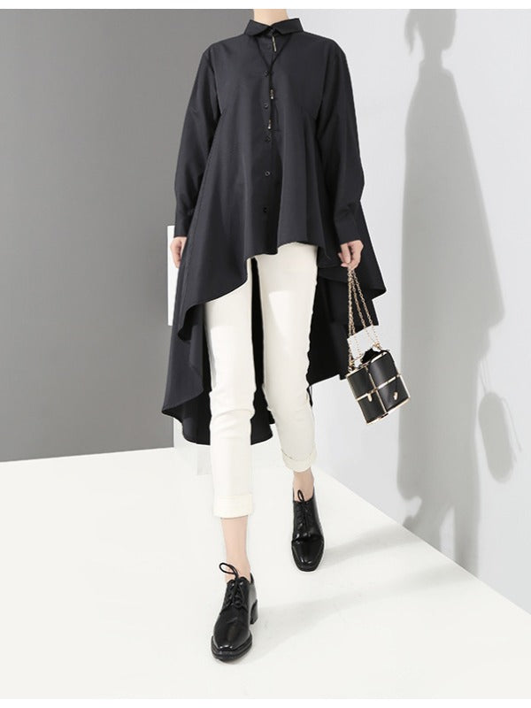 LOOSE BLACK CROPPED PLEATED SHIRT