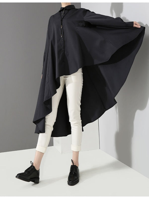 LOOSE BLACK CROPPED PLEATED SHIRT