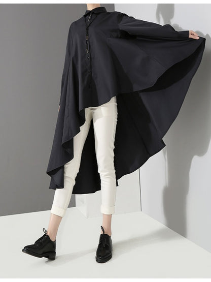 LOOSE BLACK CROPPED PLEATED SHIRT