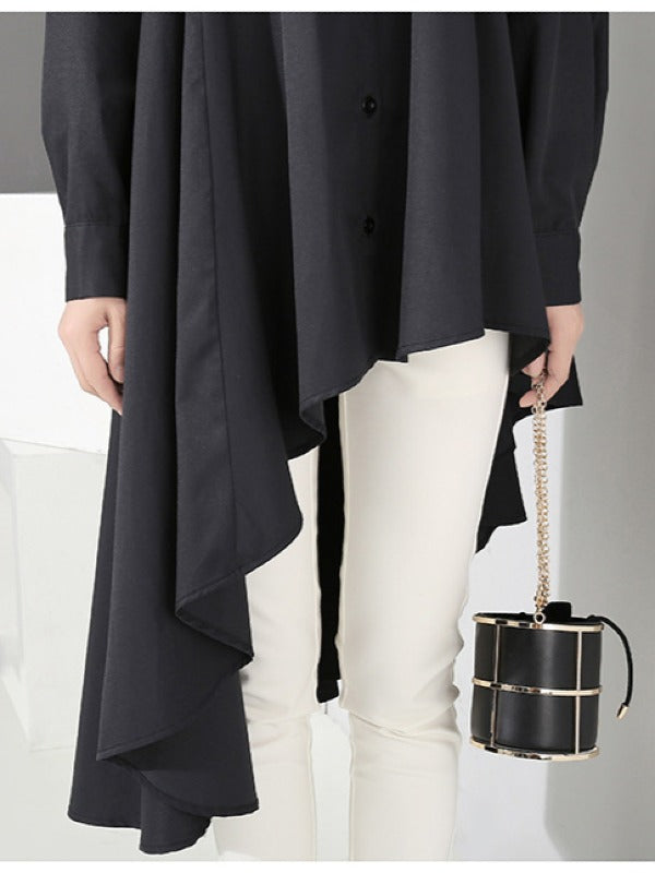 LOOSE BLACK CROPPED PLEATED SHIRT