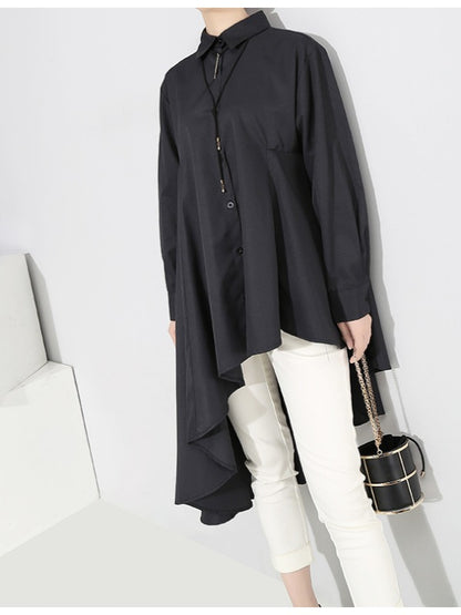 LOOSE BLACK CROPPED PLEATED SHIRT