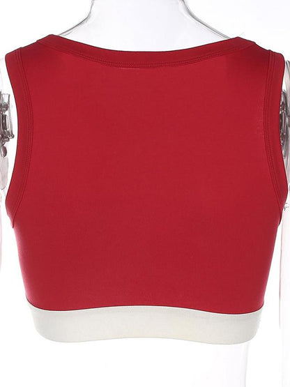 Letter Printed Elastic Hem Yoga Tanks