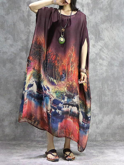 Loose Retro Silk Long Dress