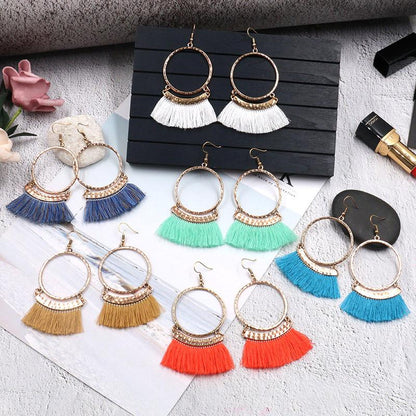 Large circle earrings long tassel pendant earrings