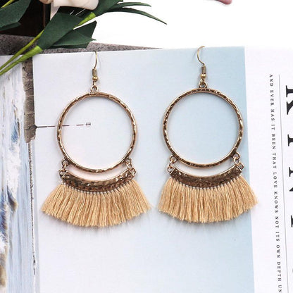 Large circle earrings long tassel pendant earrings