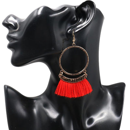 Large circle earrings long tassel pendant earrings