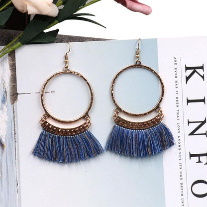 Large circle earrings long tassel pendant earrings