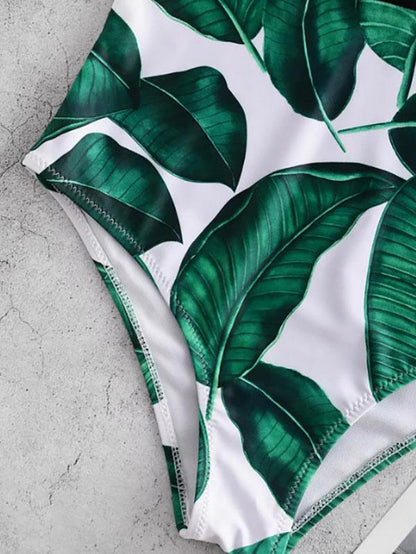 Split-Joint Floral-Print Backless One-Piece Swimwear